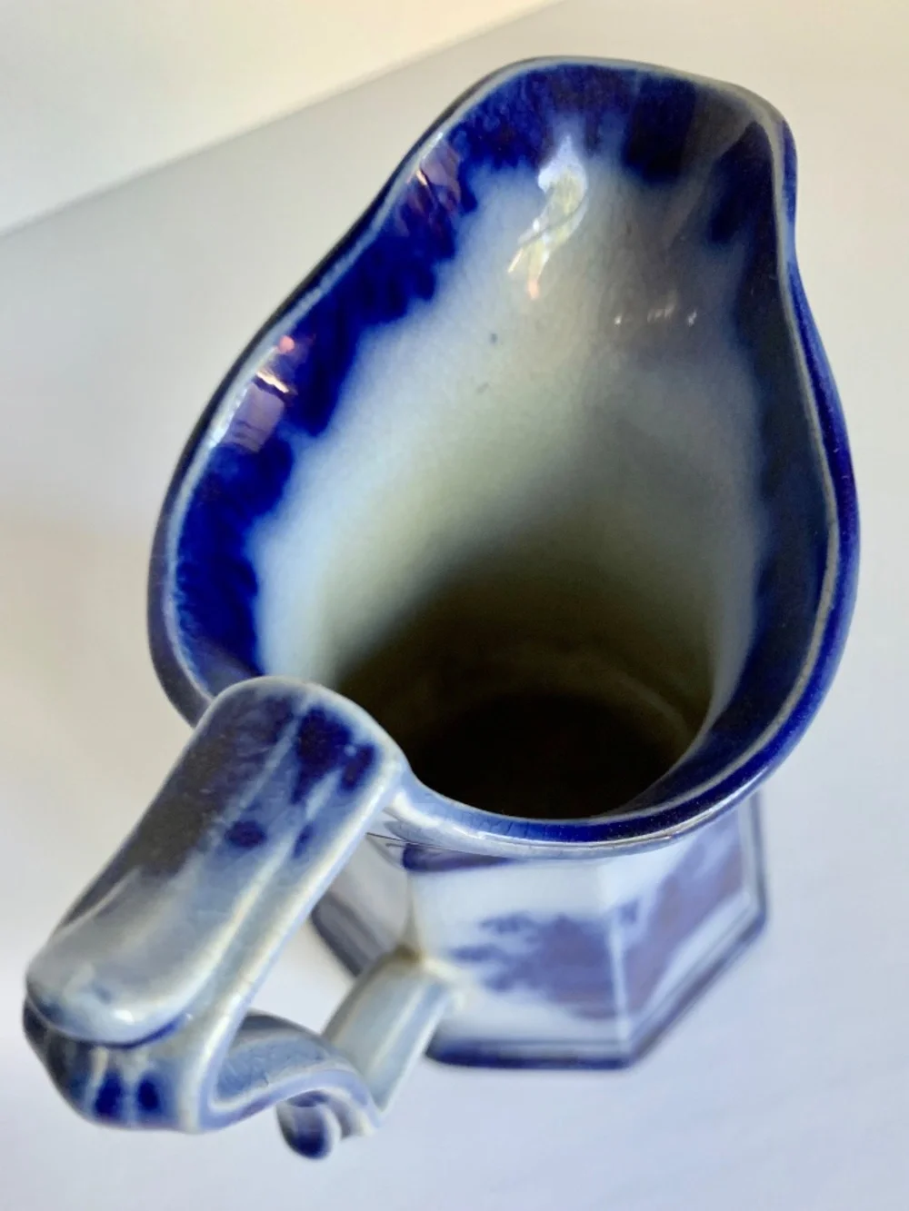 Antique Flow Blue Scinde Creamer Ironstone Pitcher 1840s Blue White Transferware